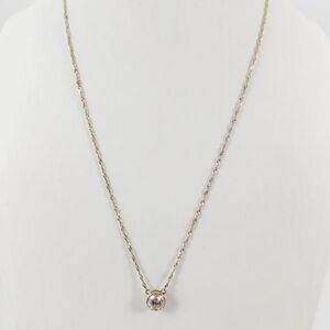 10K Solid Gold Diamond Cut Twist Chain With Round Faceted Clear Stone Pendant